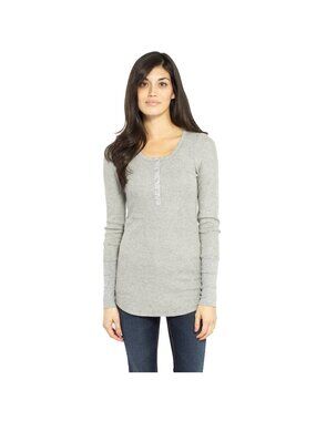 Splendid Thermal Long Sleeve Henley Heather Gray Button Snaps NWT